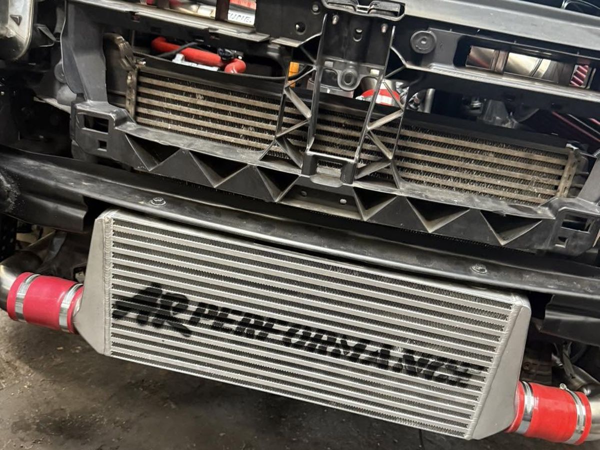 AR Performance branded front-mount intercooler