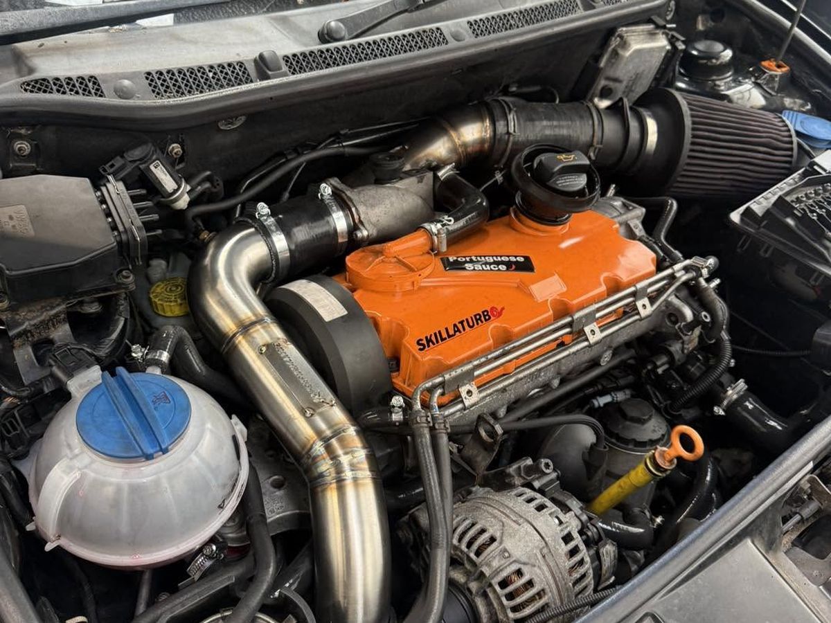 Mk4 Golf engine bay with orange painted block