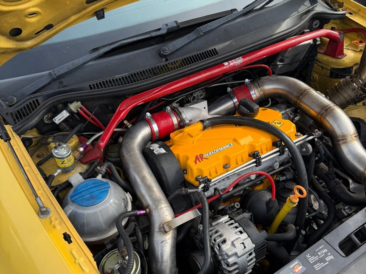 Yellow Seat engine bay with big turbo conversion
