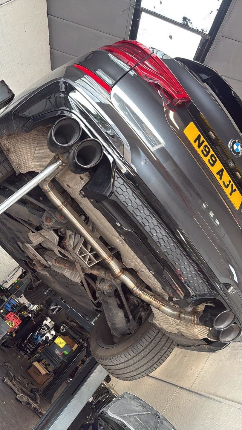 Custom stainless exhaust fitted to a BMW
